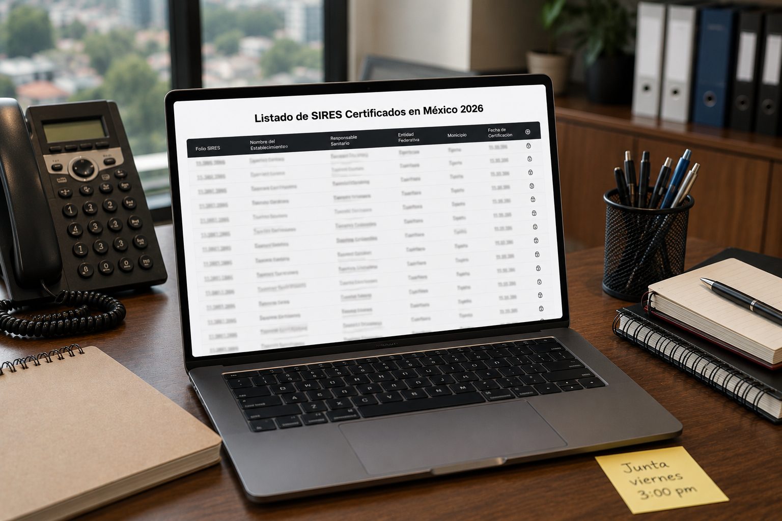 Laptop mostrando el listado de SIRES certificados por la DGIS en México 2026